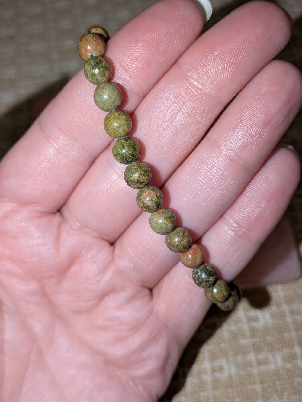 Natural Unakite Gemstone Beaded Stretch Bracelet - Picture 3 of 3